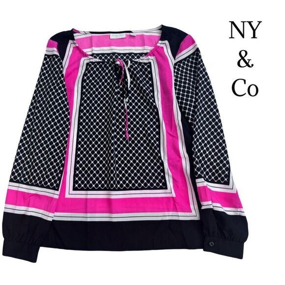 New York & Company Tops - New York & Company Pink and Black Blouse